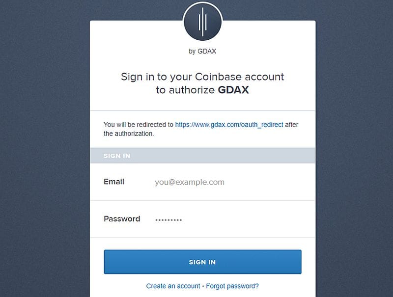 GDAX coinbase login