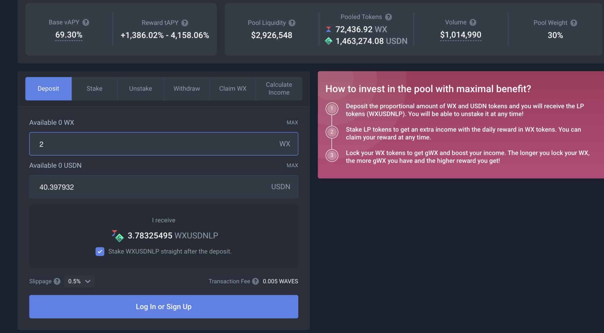 wx token pool stake