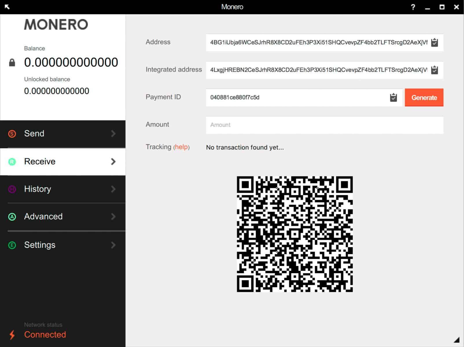 Příklad Monero adresy začínající na "4"