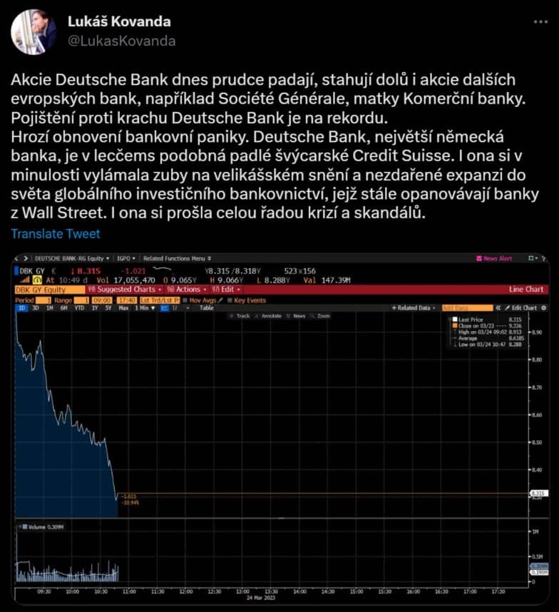 Padající akcie Deutsche bank