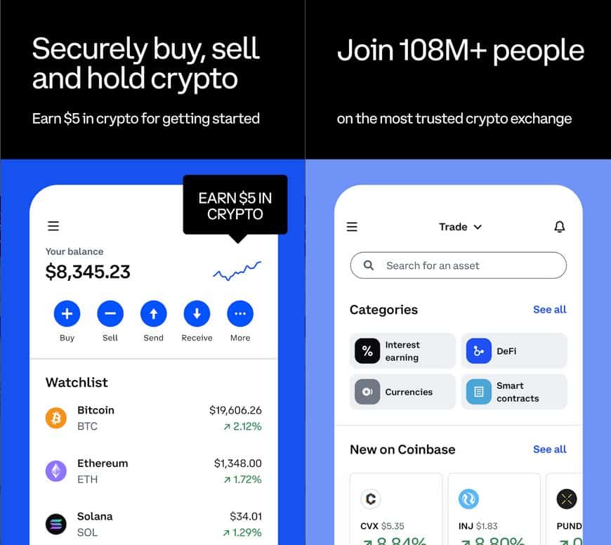 Coinbase mobilní aplikace