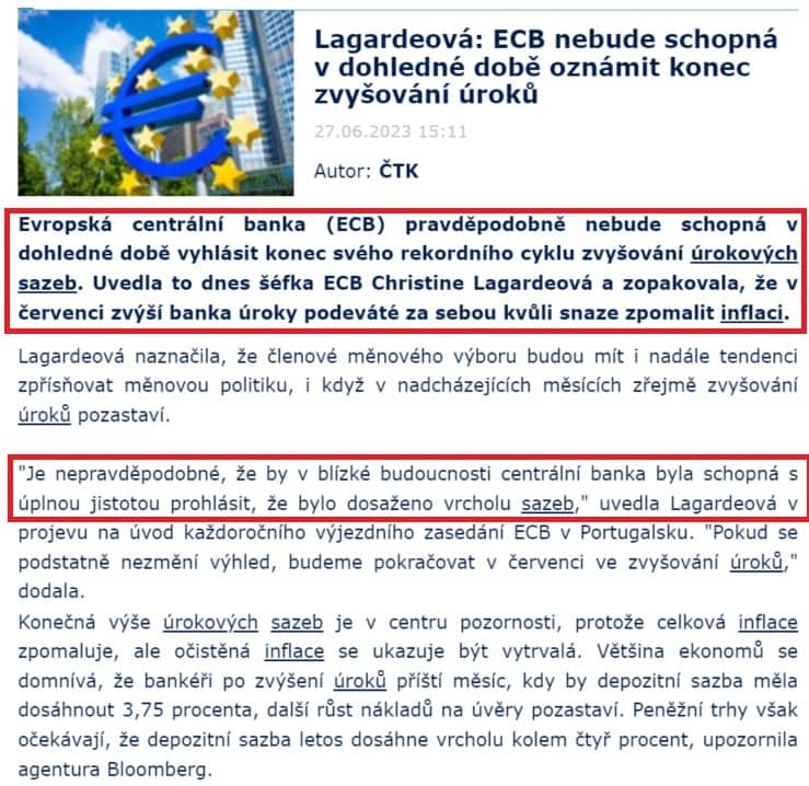 Projev Christine Lagardové ke zvýšení úrokových sazeb,