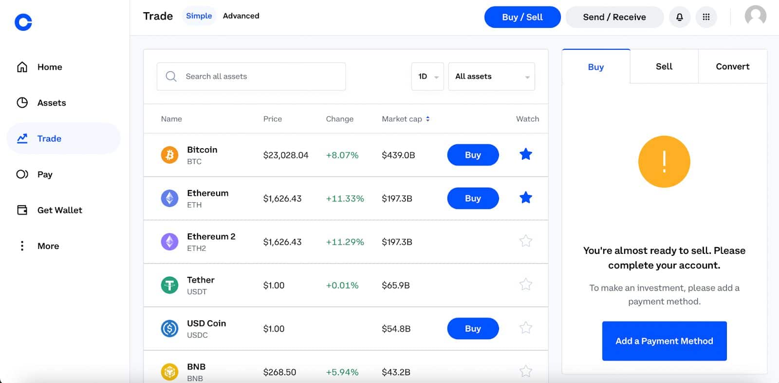 Směnárna na Coinbase