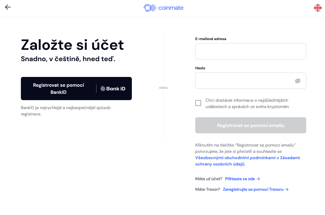 Registrace na coinmate