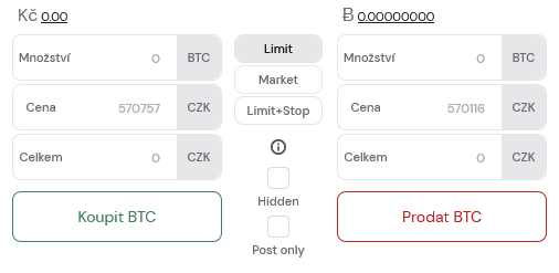 Typy příkazů na burze Coinmate.