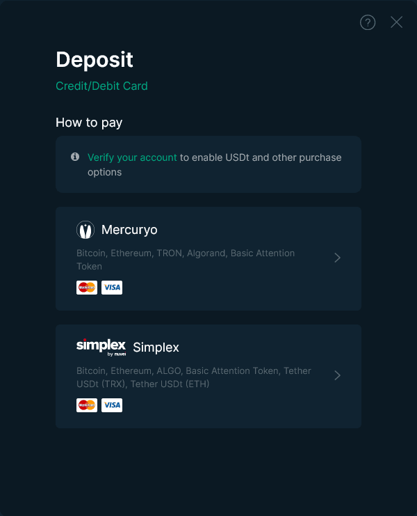 Depozit na Bitfinex pomocí karty