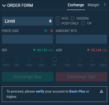 Objednávkové okno na Bitfinex