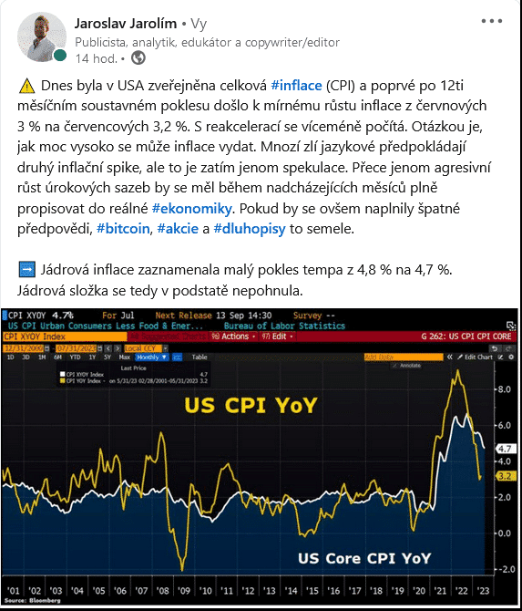 Celková a jádrová inflace v USA.