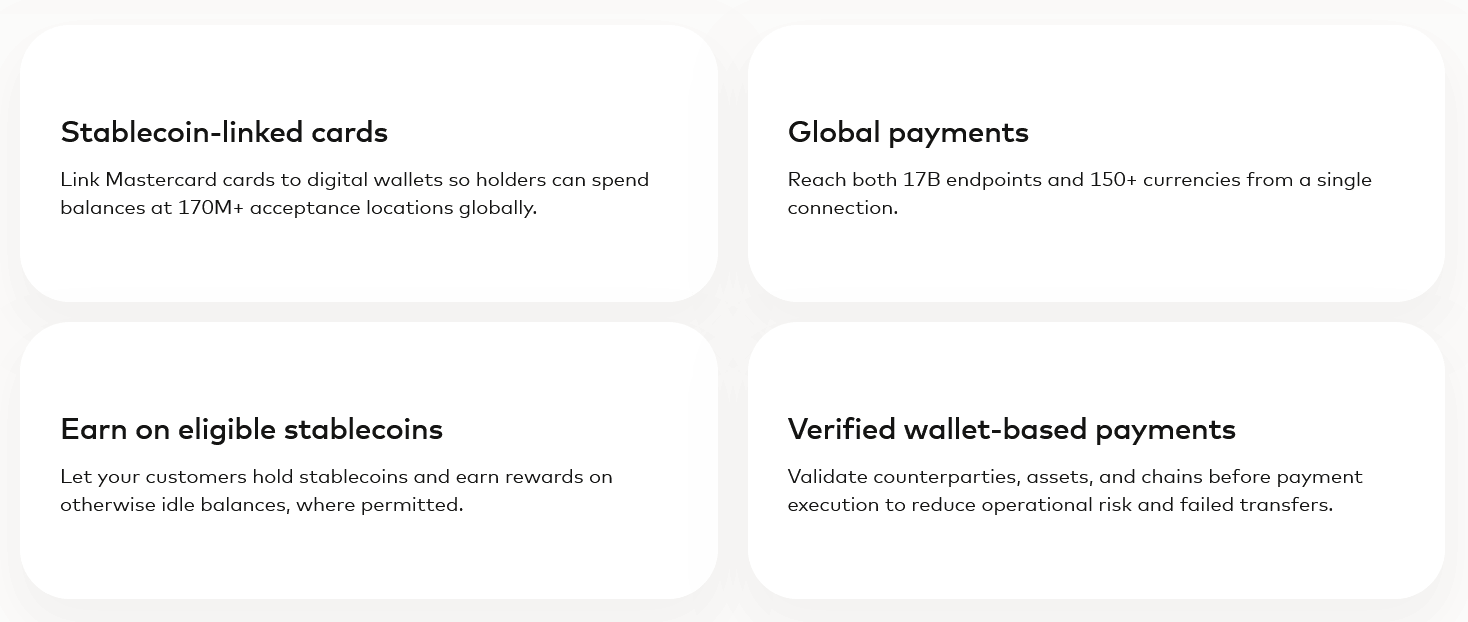 Vlastnosti plateb skrze stablecoiny ze strany Mastercard