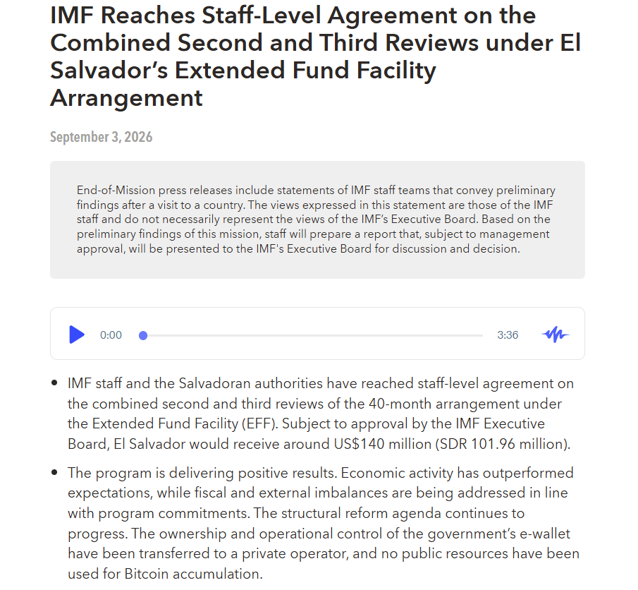 IMF ve svém oznámení potvrzuje, že El Salvador při akumulaci bitcoinu nepoužil veřejné prostředky. Dokumentace podle fondu prokázala, že přírůstky BTC od první revize programu pocházely ze soukromých darů.