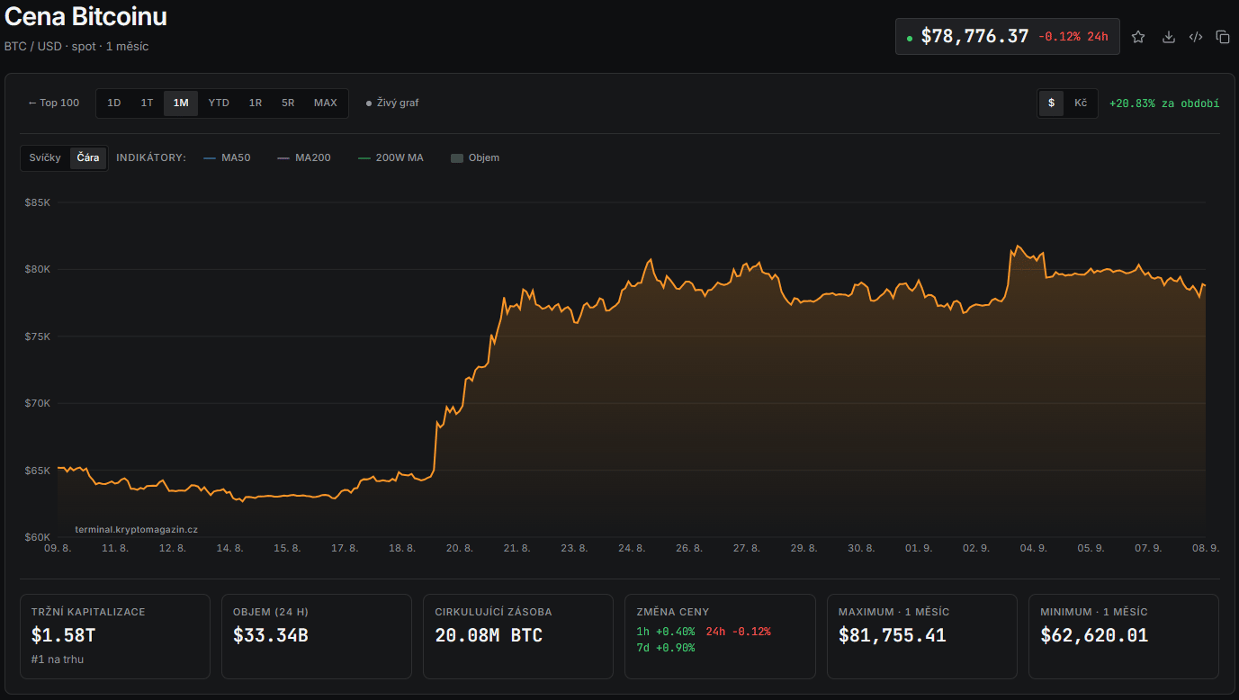 Graf ceny bitcoinu za poslední měsíc