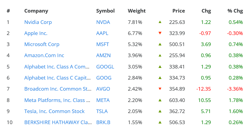 Top 10 společností, které mají v indexu S&P 500 aktuálně největší váhu