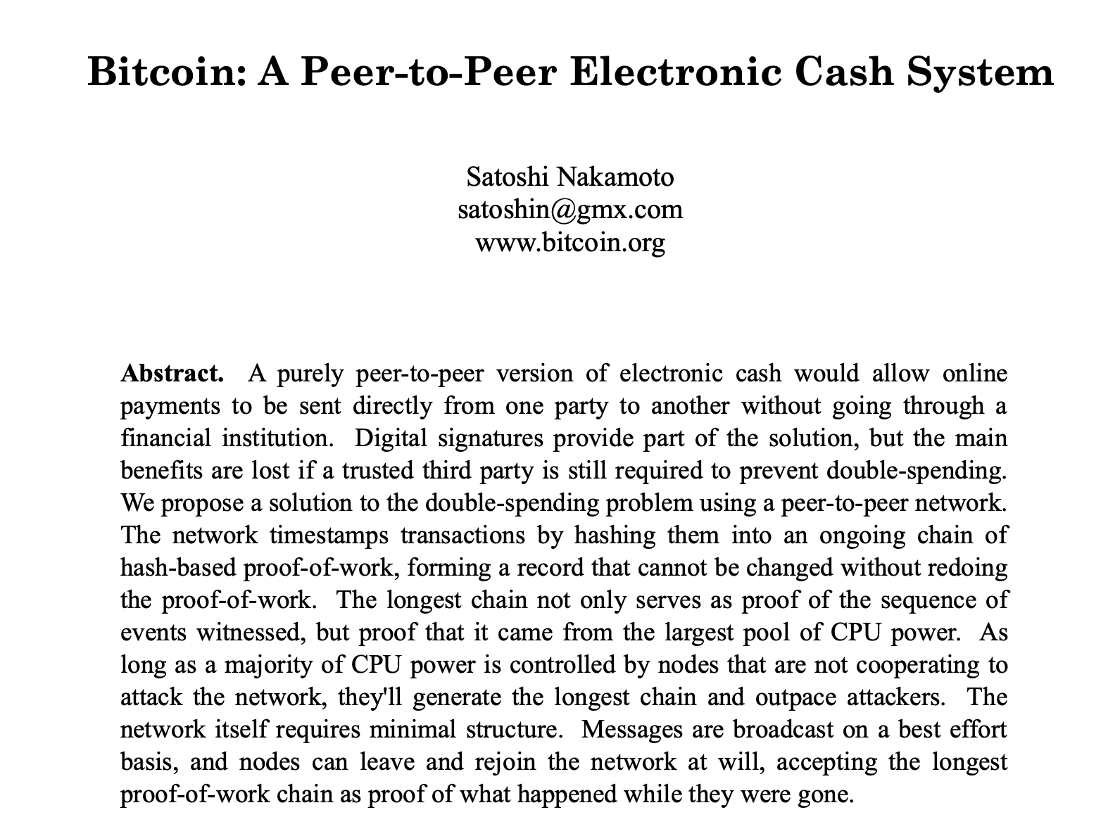 Abstrakt bitcoinového whitepaperu. Zdroj: bitcoin.org