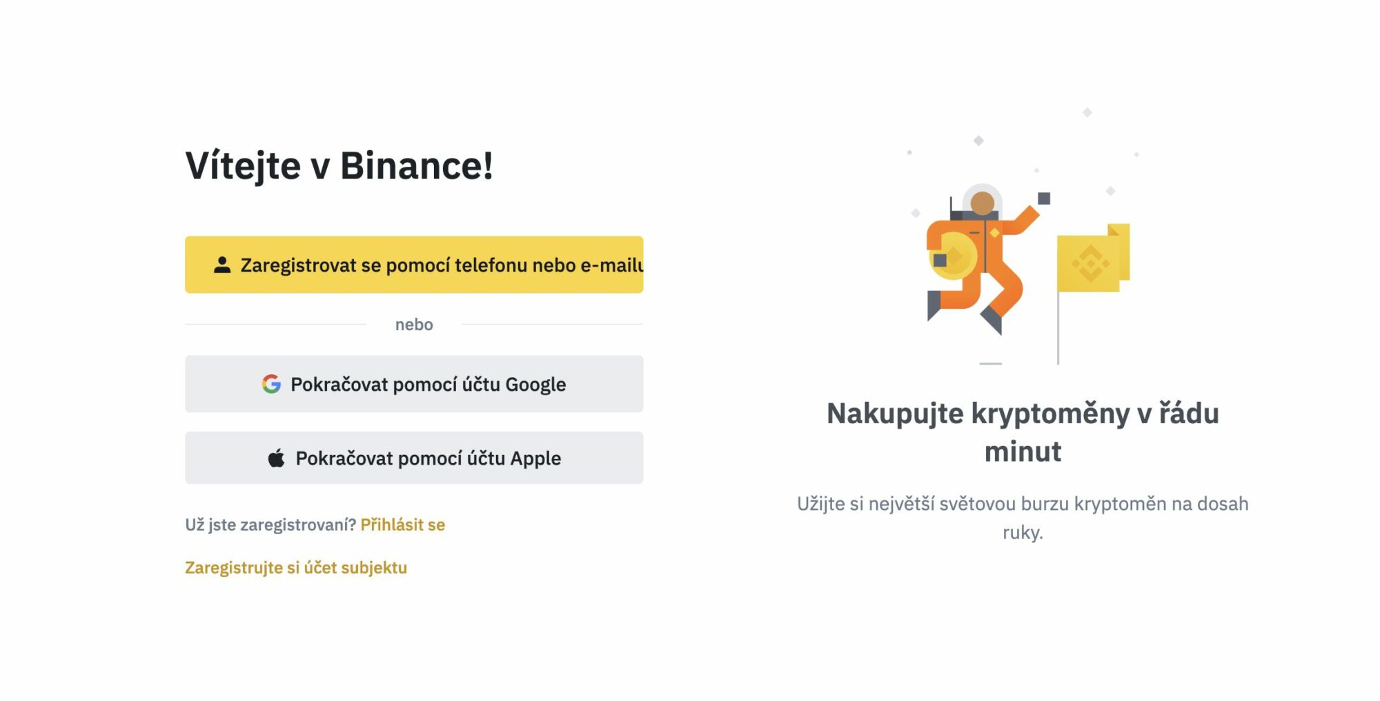 vytvoreni uctu binance