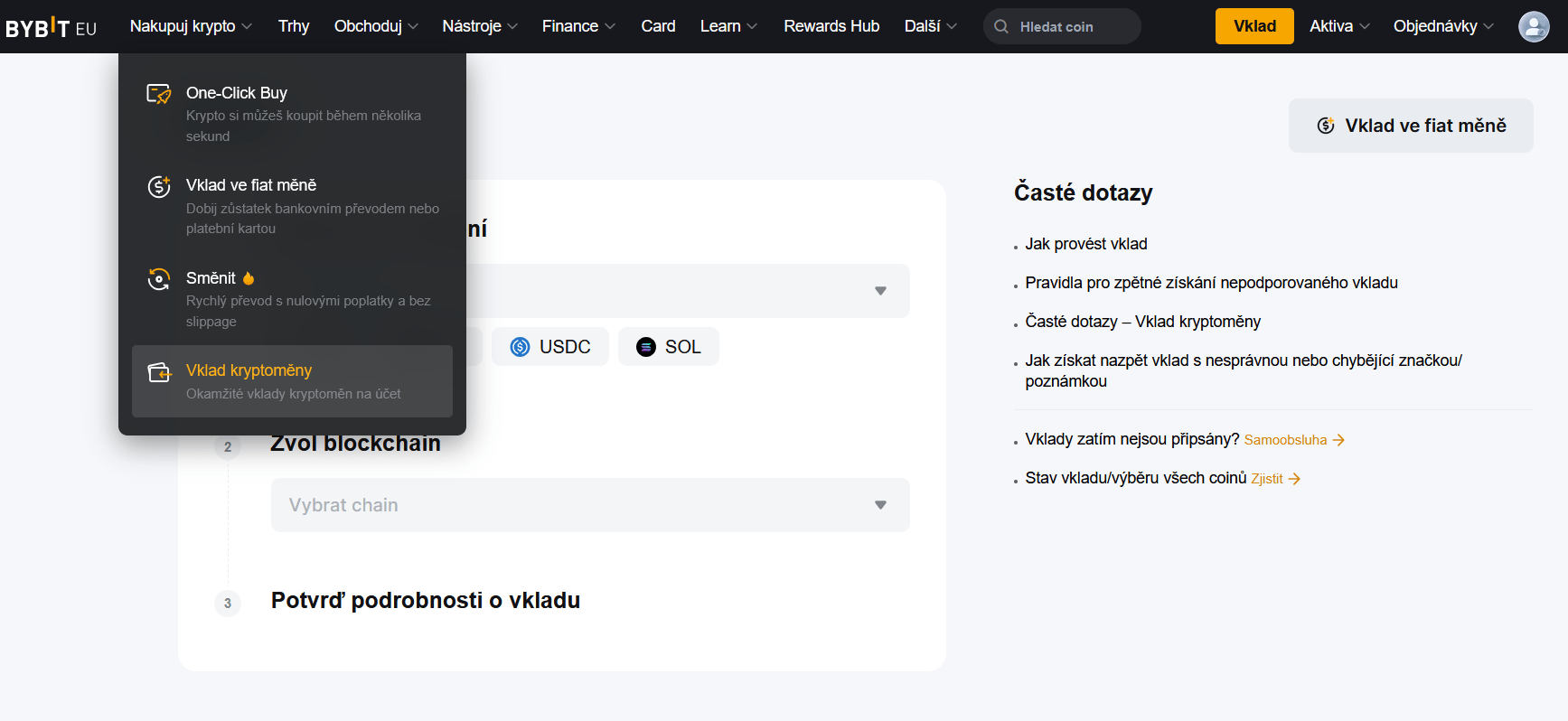 Vklad kryptoměny na Bybit