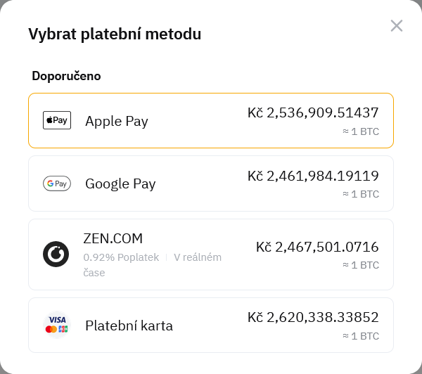 Každá platební metoda vám nabídne odlišný kurz. 