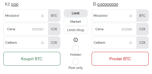 Typy příkazů na burze Coinmate. 
