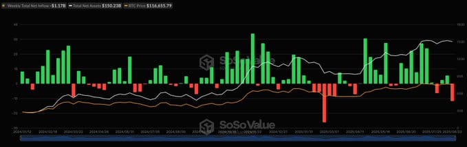 Graf zobrazující přílivy a odlivy z ETF