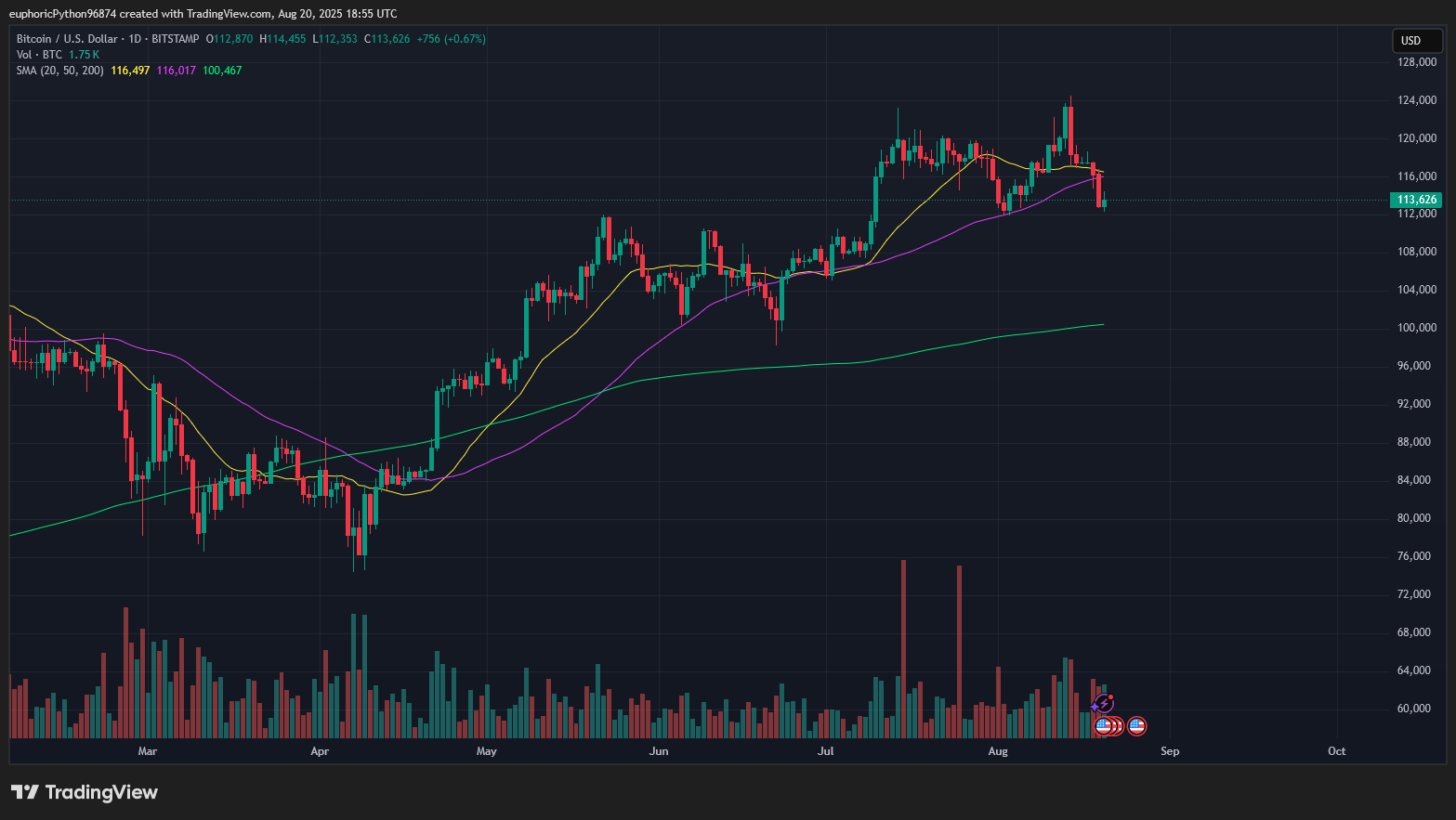 Graf ceny Bitcoinu. Zdroj Tradingview.com