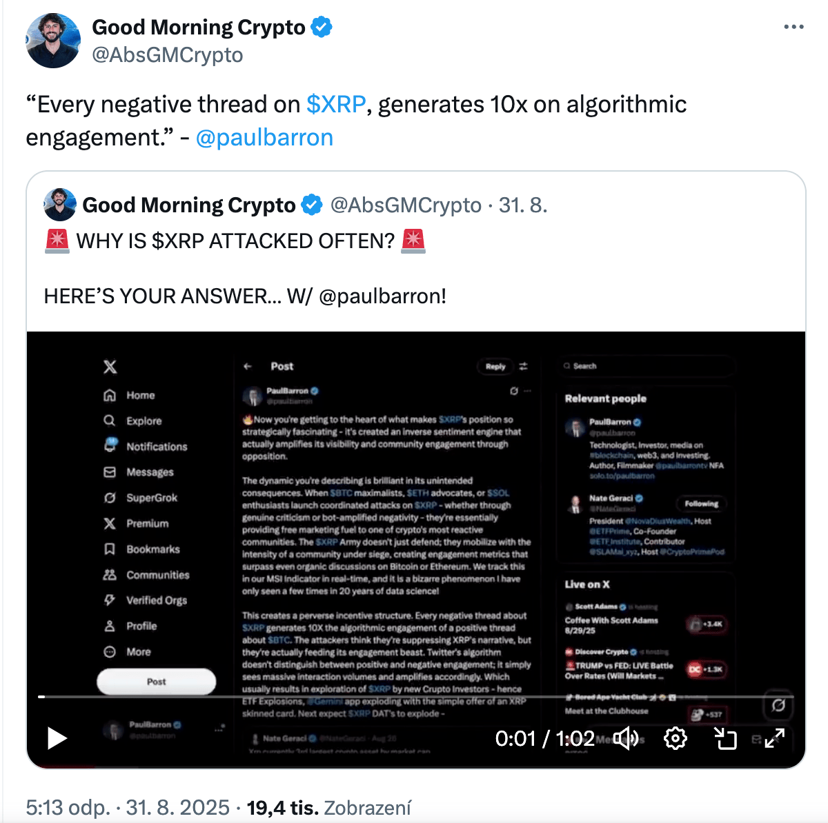 Kritika XRP na sítích