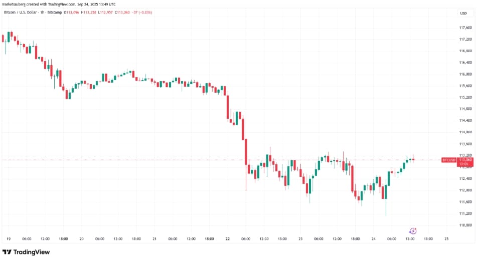 Hodinový graf BTC / USD.