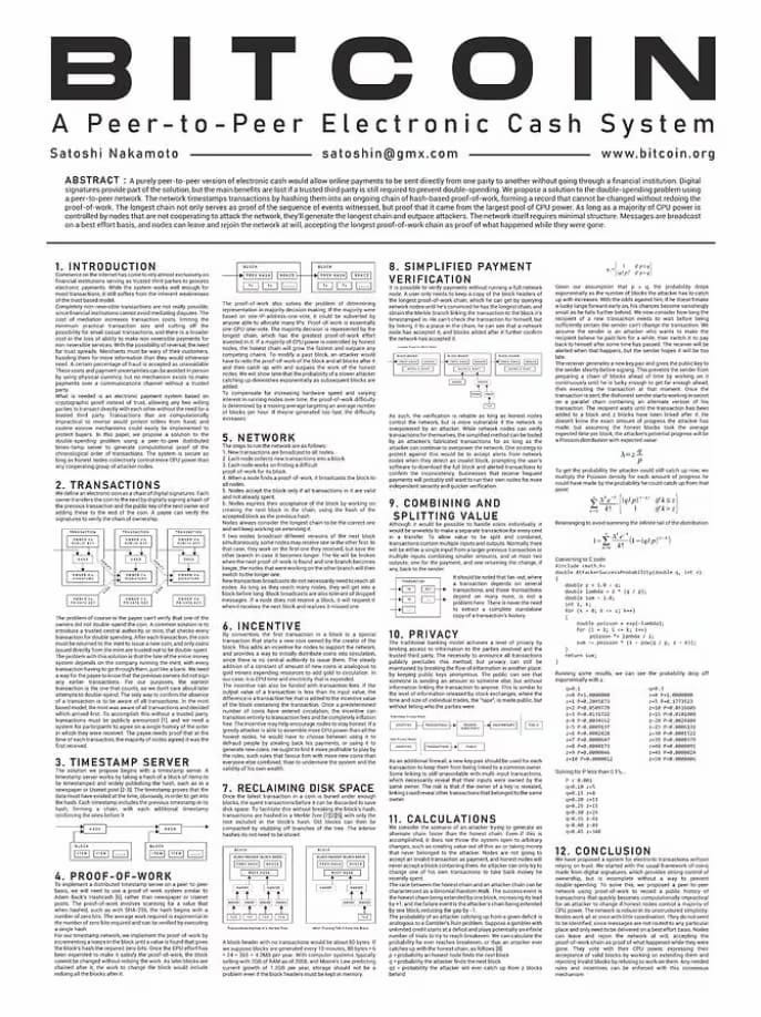 Satoshi Nakamoto - „Bitcoin: A Peer-to-Peer Electronic Cash System". 