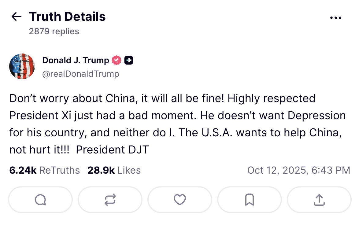 Příspěvek Donalda Trumpa z Truth Social