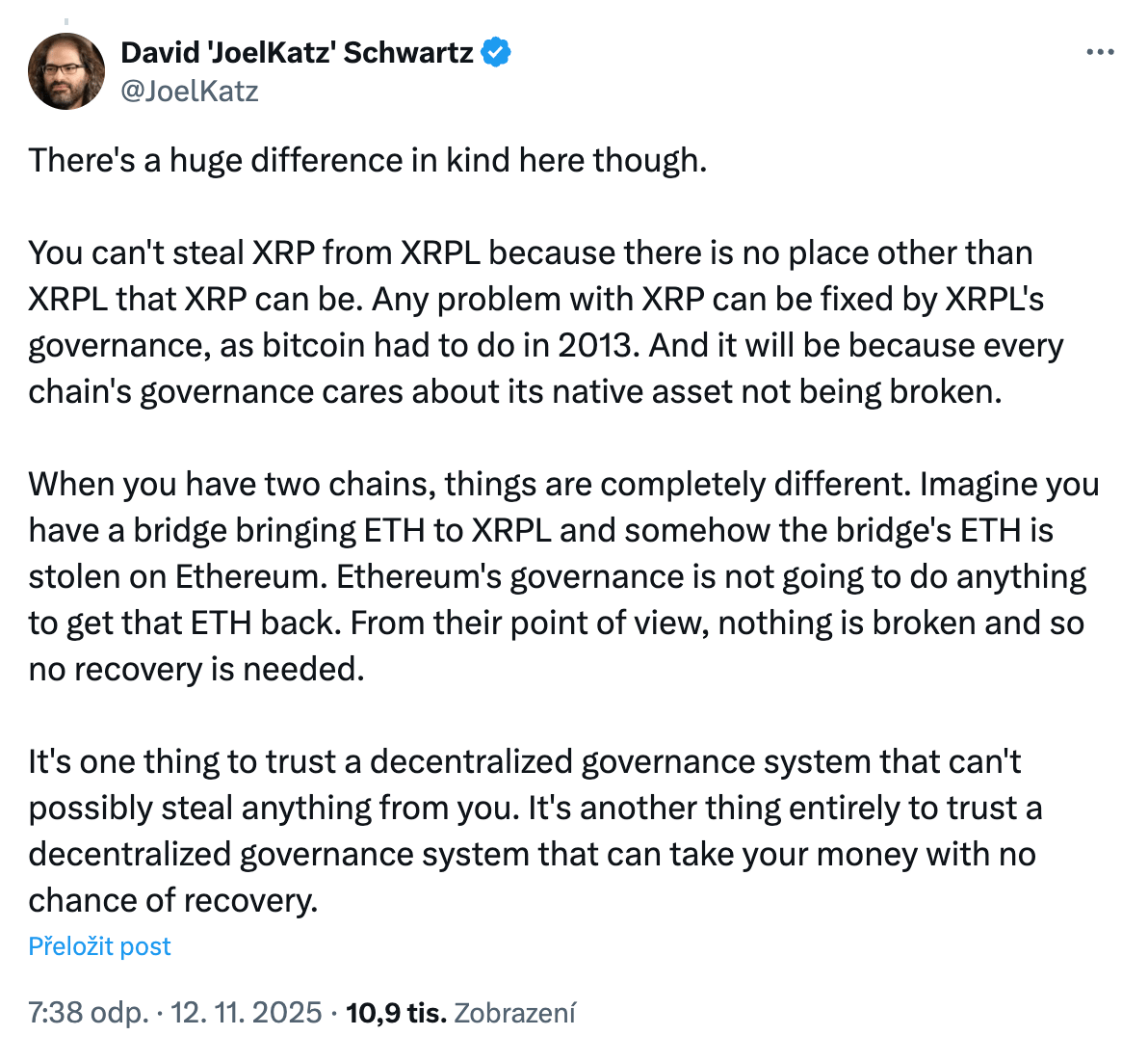 CTO Ripple upozorňuje: XRP z XRPL ukrást nelze, o aktiva na bridges ale  přijít můžete - KRYPTOMAGAZIN.cz