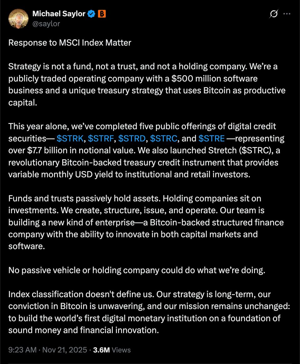 Příspěvek Michaela Saylora týkající se plánované změny politiky MSCI