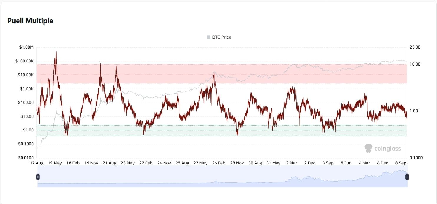 Indikátor Puell Multiple vykazuje v současné době známky podhodnoceného trhu.