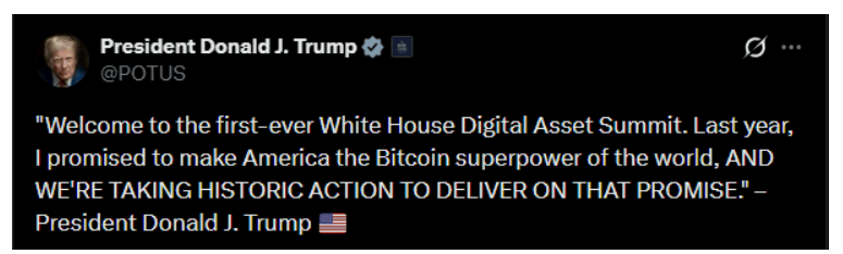 První summit o digitálních aktivech v Bílém domě.