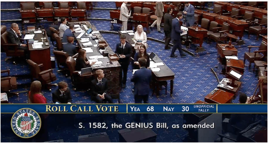 Schválení zákona Genius Act.