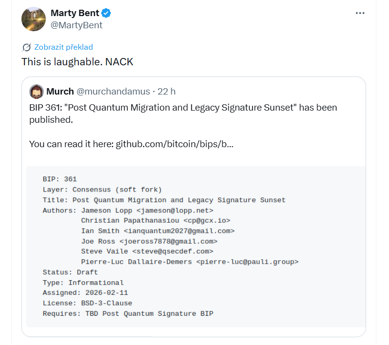 Tohle je k smíchu. Nesouhlas (NACK).