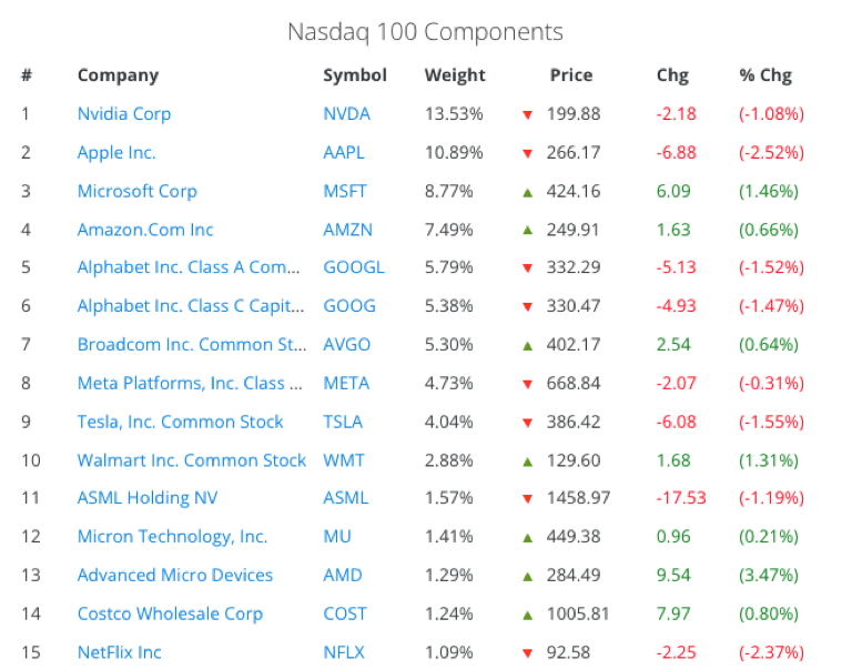 Složení akciového indexu Nasdaq.