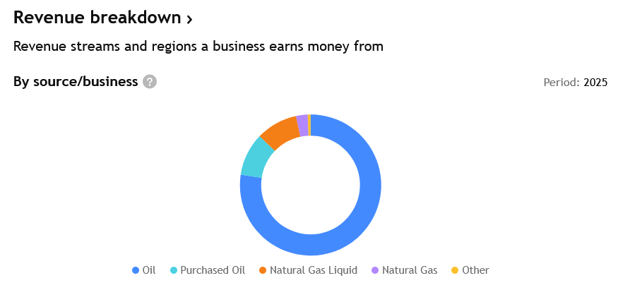Složení příjmů DiamondBack za rok 2025, výhradně na půdě USA. 