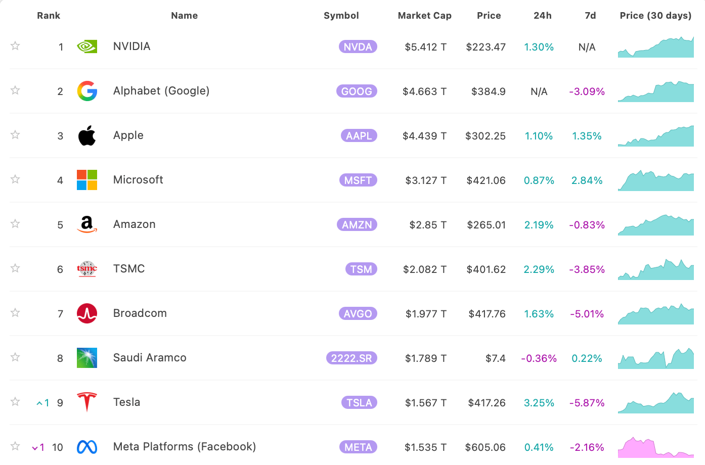 SpaceX se svým IPO míří mezi 10 nejhodnotnějších společnosti na světě. Zdroj: 8marketcap.com
