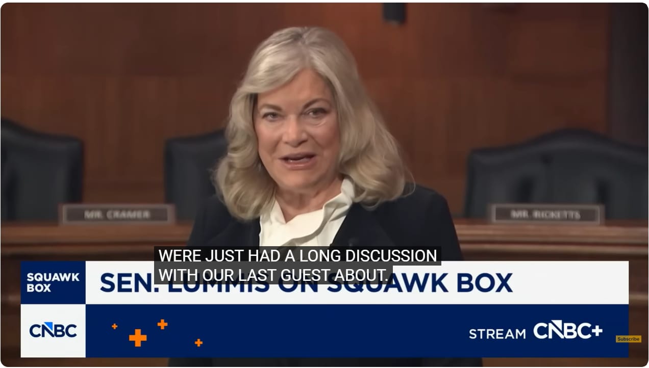 Senátorka Cynthia Lummisová (republikánka za stát Wyoming) vystoupila v pořadu „Squawk Box“, kde diskutovala o budoucnosti zákona CLARITY Act, vyjádřila se k nedávným komentářům generálního ředitele JPMorgan Jamieho Dimona k tomuto návrhu zákona a hovořila také o regulaci predikčních trhů a dalších souvisejících tématech.