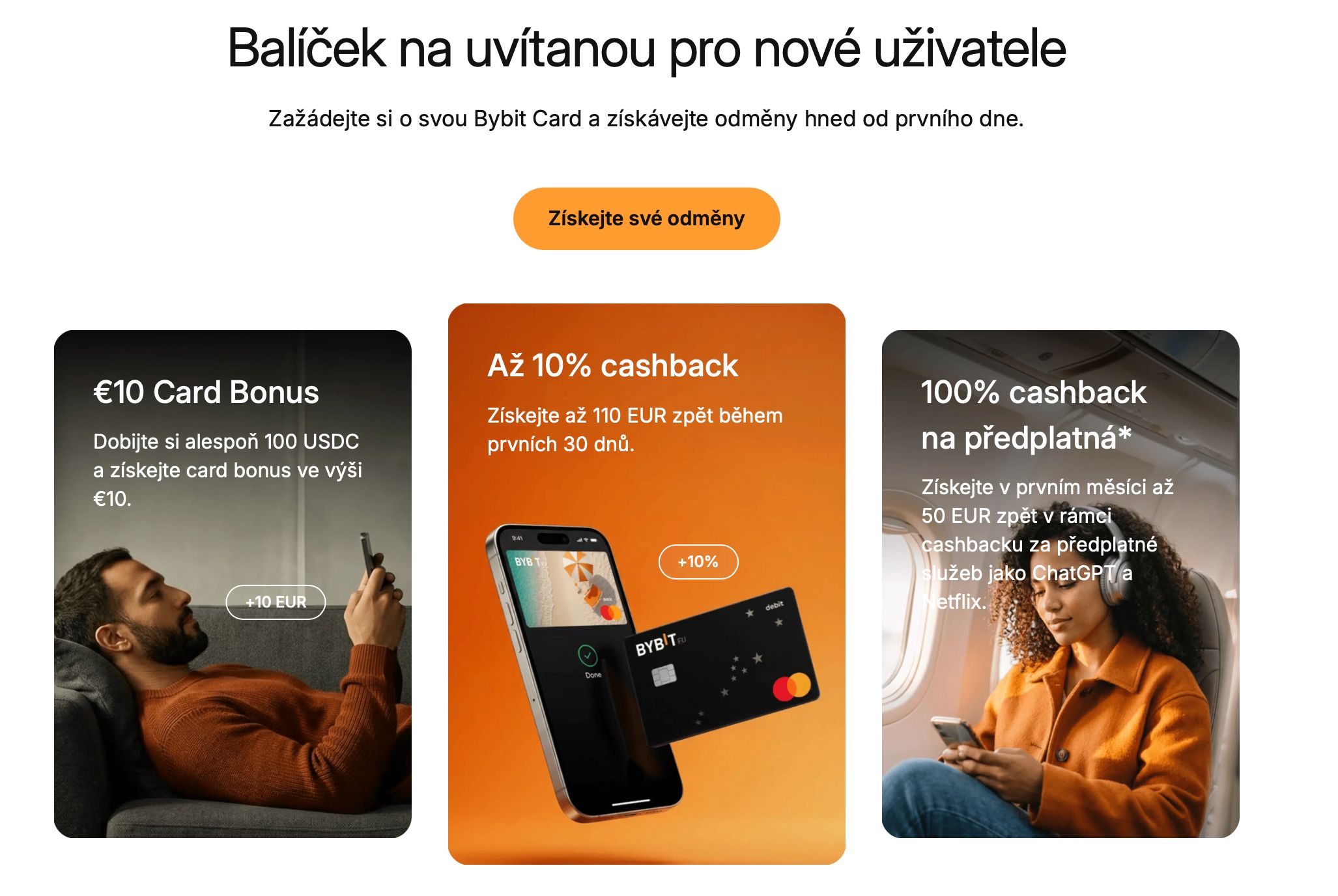 Bybit nabízí ke kartě i zajímavé výhody včetně cashbacku. Zdroj: bybit.eu