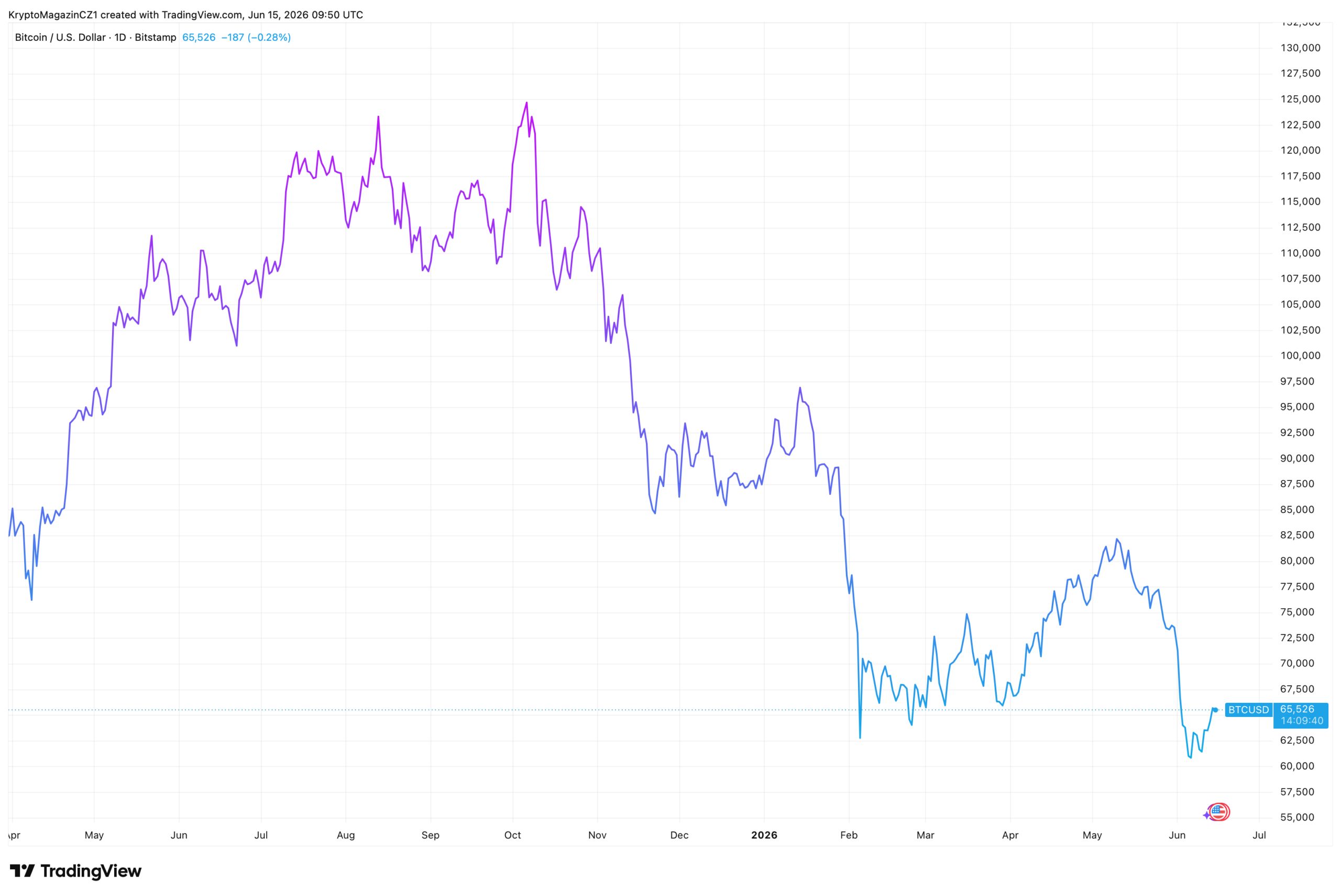 Vývoj ceny bitcoins za poslední rok. Zdroj: tradingview.com