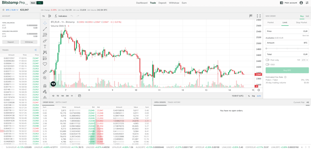 Platforma Bitstamp Pro funguje skvěle pro pokročilé obchodování s kryptoměnami