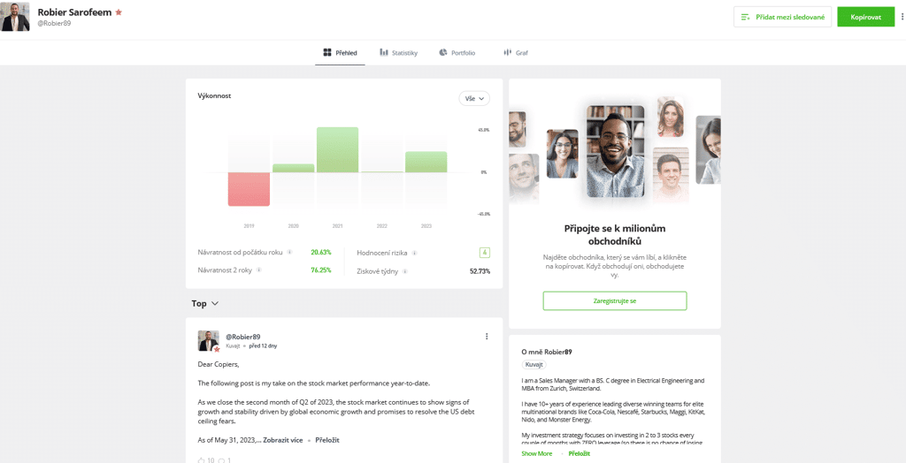 Sociální obchodování na eToro