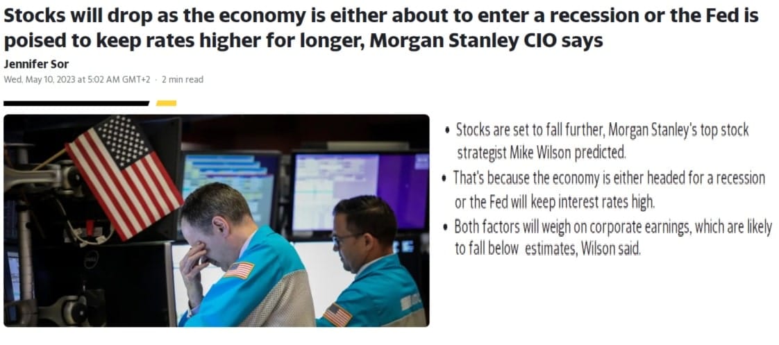 Varování analytika Morgan Stanley, zdroj: Yahoo finance
