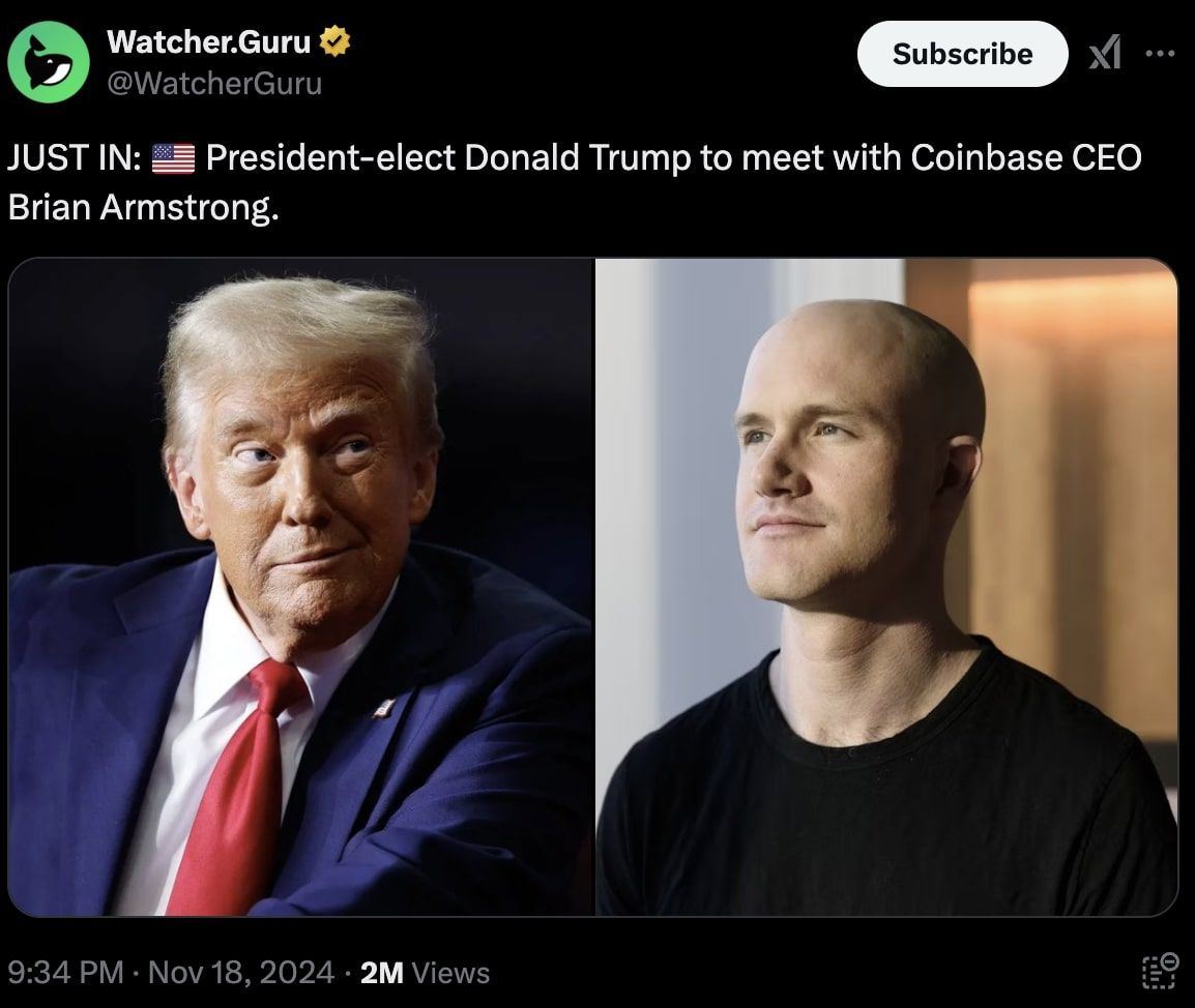 Donald Trump a Brian Armstrong. 