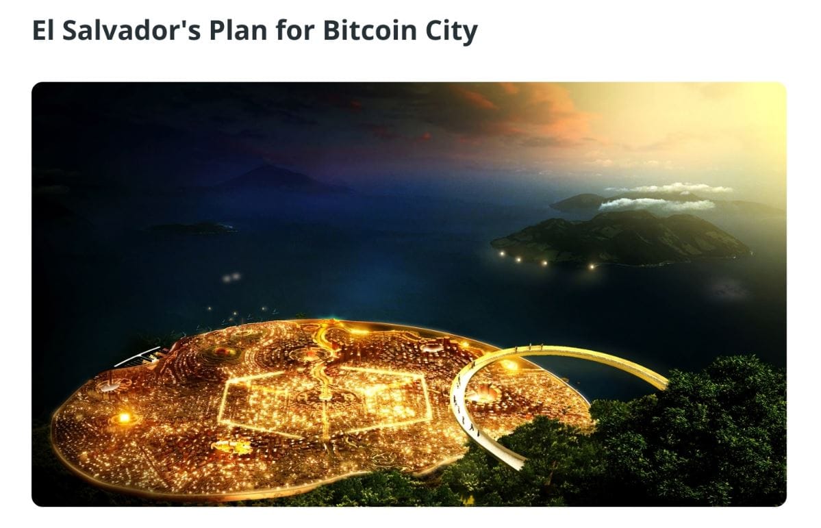 Vizualizace ambiciózního projektu Bitcoin City v Salvadoru. Zdroj: Dezeen