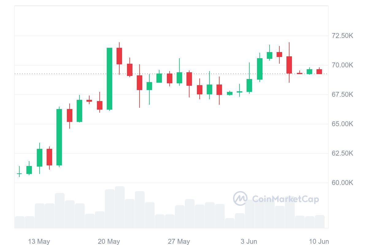 Bitcoin za posledních 30 dní vzrostl o 11,06 %. Zdroj: CoinMarketCap