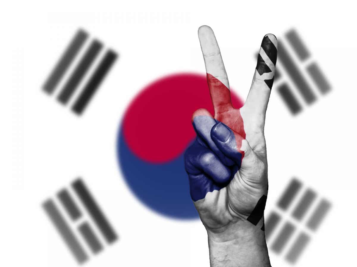 vlajka, ruka, Jižní Korea scam