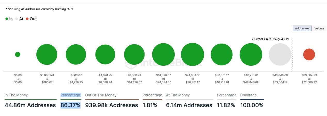 Graf ziskovosti bitcoinových adres // Zdroj: IntoTheBlock