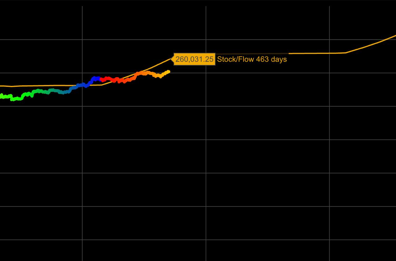 463denní projekce modelu Stock-to-Flow. Zdroj: Bitbo