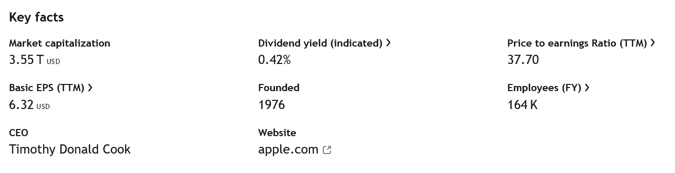 Klíčové údaje o společnosti Apple. 
