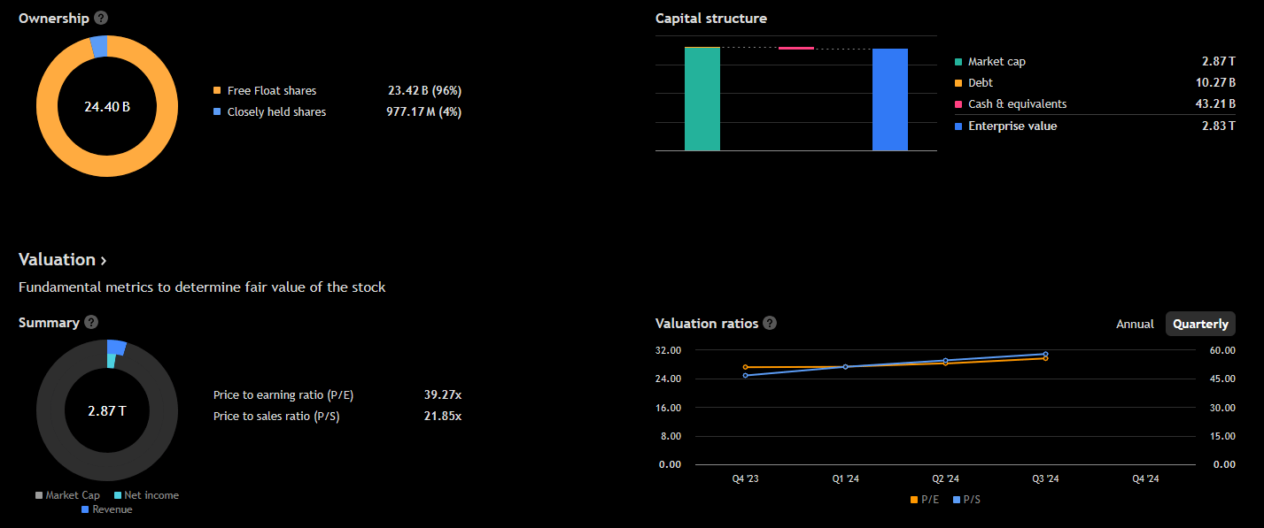 Klíčové informace o společnosti Nvidia. Zdroj Tradingview.com